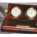 Rosewood Clock and Weather Gauge w/ Pen Set